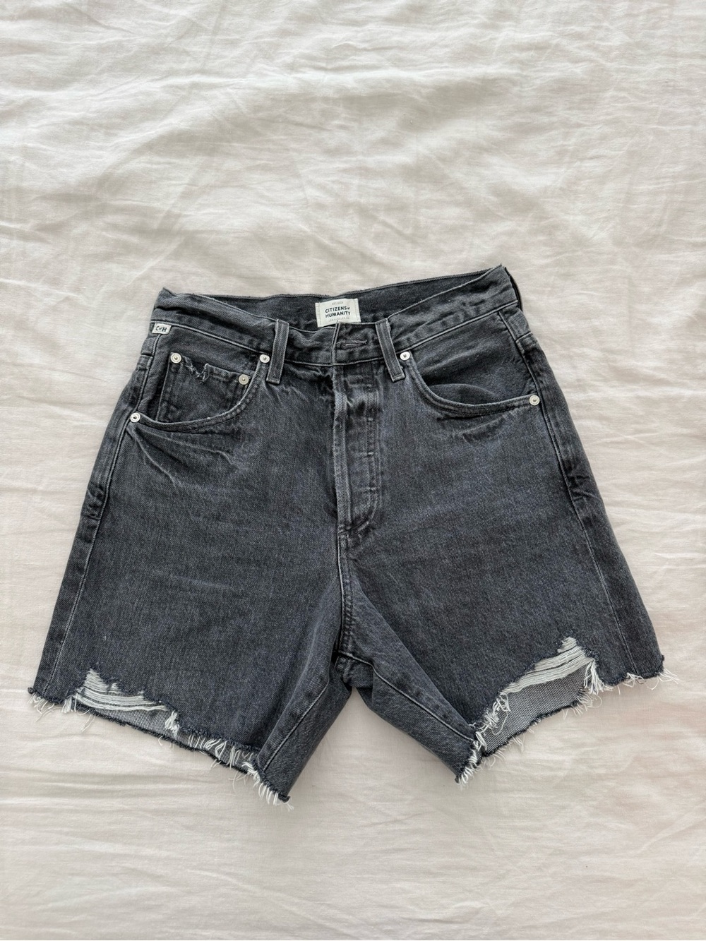 Citizens Of Humanity Washed Black High-Rise Distressed Jean Shorts